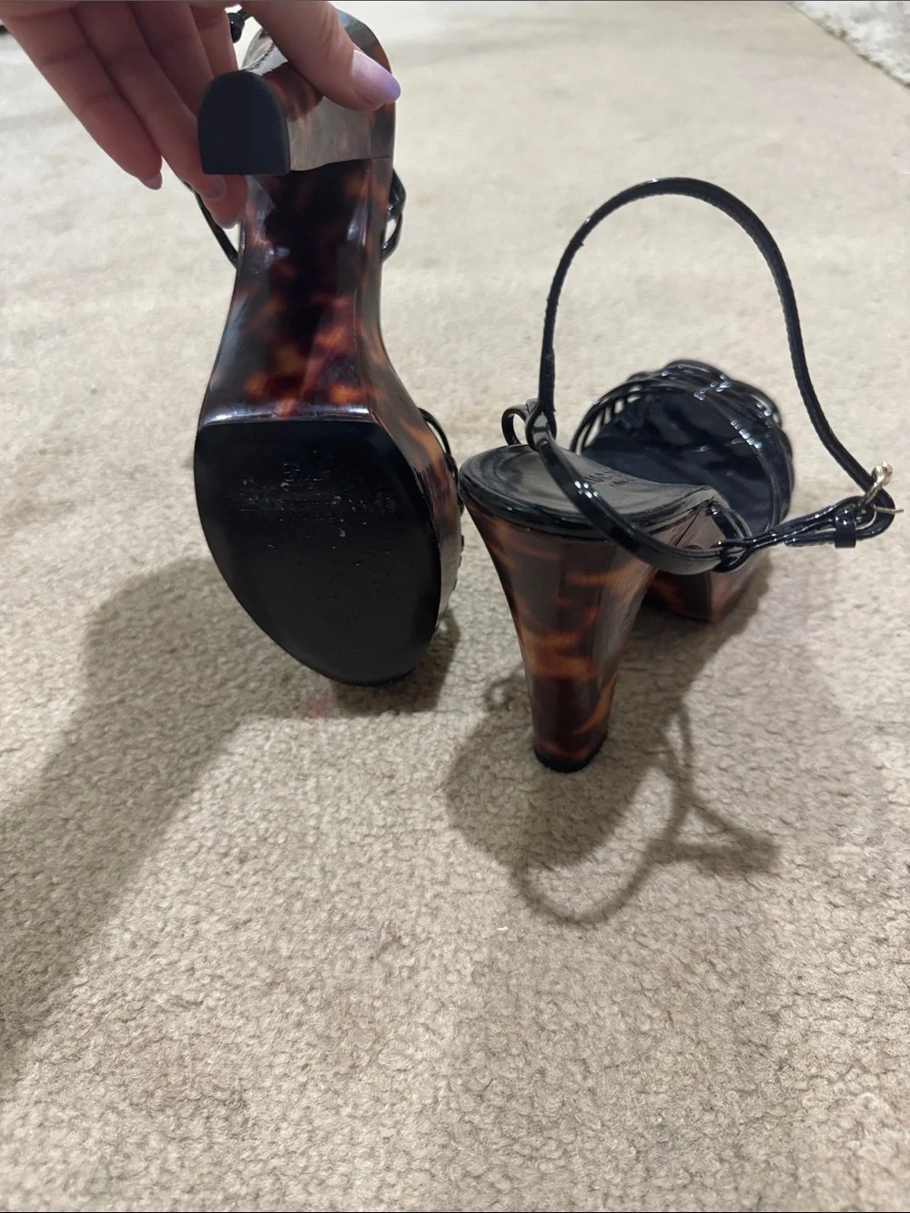 Gucci Black Strappy Platform Sandal with Tortoiseshell Block Heel